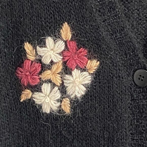 Knit Knit Vintage Mohair Blend Embroidered Cardigan Sweater Black Small - Picture 6 of 6
